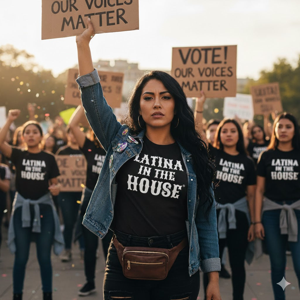 Latina in the House collection t-shirts, hoodies, and caps empowering Latinas in politics, activism, leadership, and pride