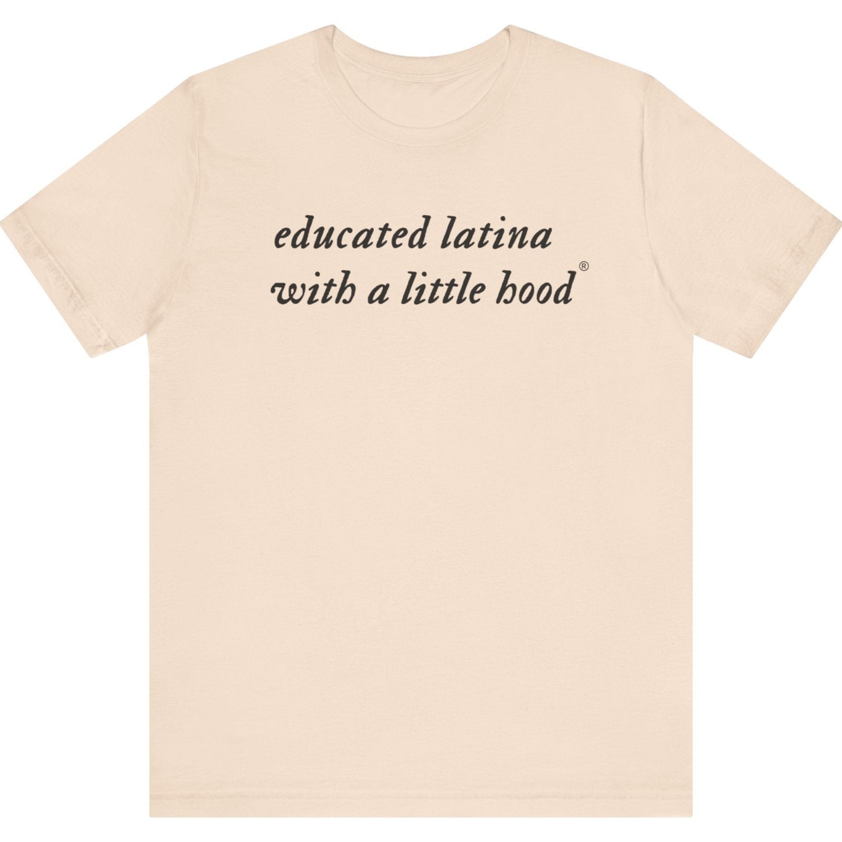 Stylish Educated Latina with a Little Hood® shirt representing Latina pride and empowerment