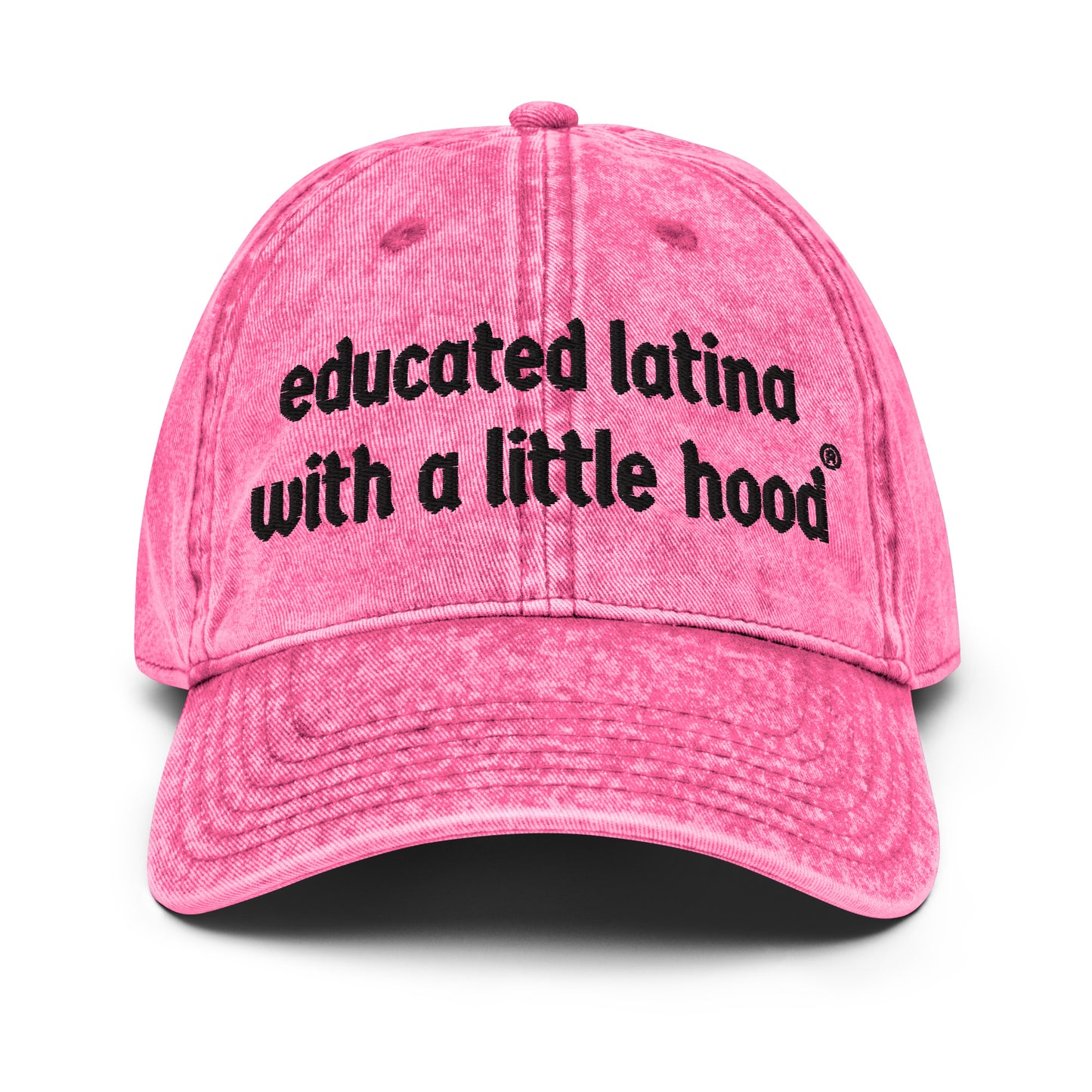 Educated Latina with a Little Hood distressed baseball cap for empowered mujeres
