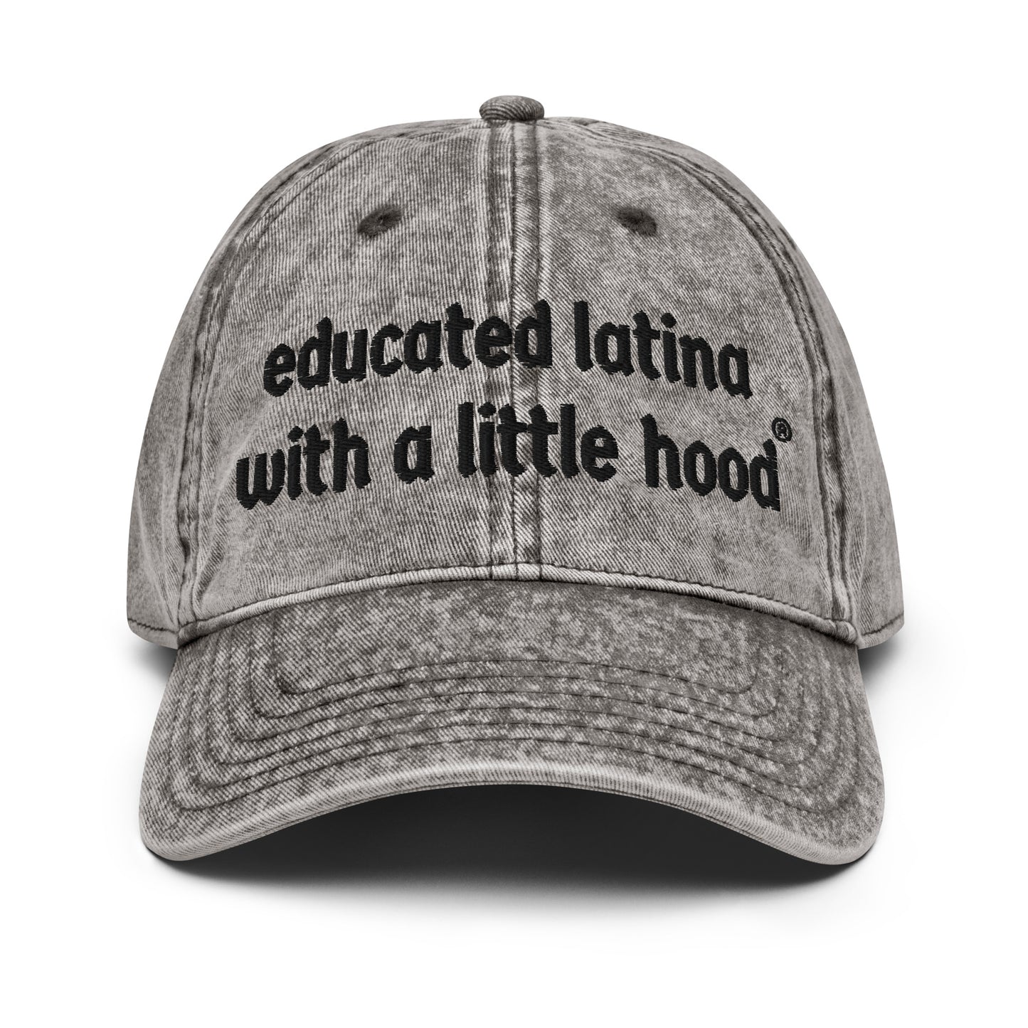 Educated Latina distressed baseball cap with hood humor