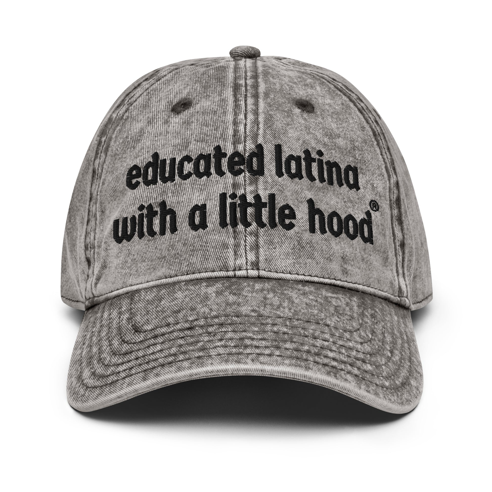 Educated Latina distressed baseball cap with hood humor