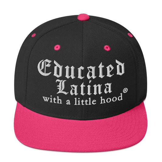 Educated Latina with a Little Hood snapback hat with jefa streetwear attitude