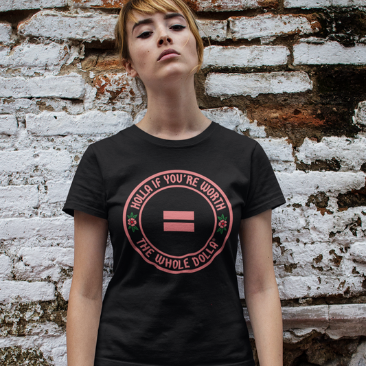 Latina Equal Pay T-shirt by Latina-owned brand promoting gender equity, wage gap awareness, and justice