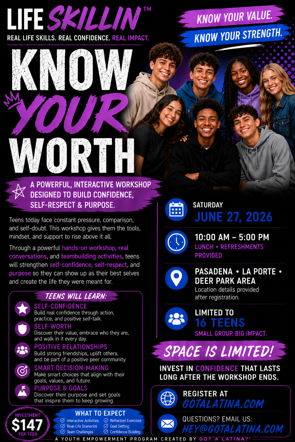 Life Skillin™ KNOW YOUR WORTH Teen Workshop