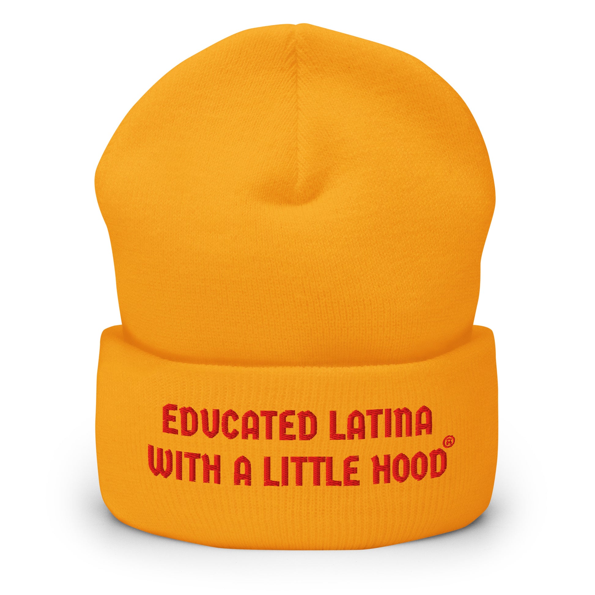 Strong and bold - Educated Latina with a Little Hood beanie, street-smart mujer vibes