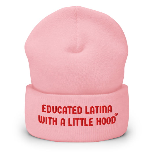 Educated Latina with a Little Hood beanie from Latina-owned brand 
