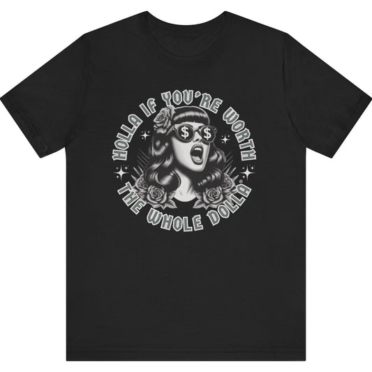 Latina empowerment fashion for Equal Pay Day, bold T-shirts calling for wage equity by a Latina-owned business